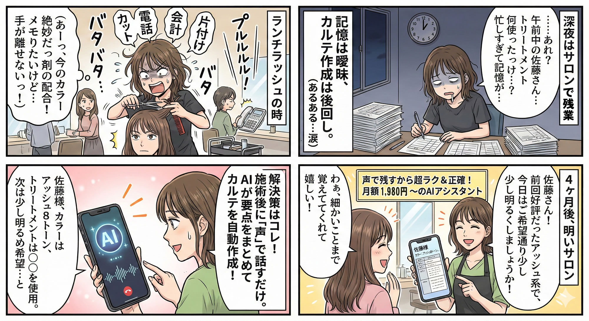 AIビューティーカルテで悩みが解決。音声でカルテ自動作成、施術写真をクラウド管理できる美容サロン向けシステム